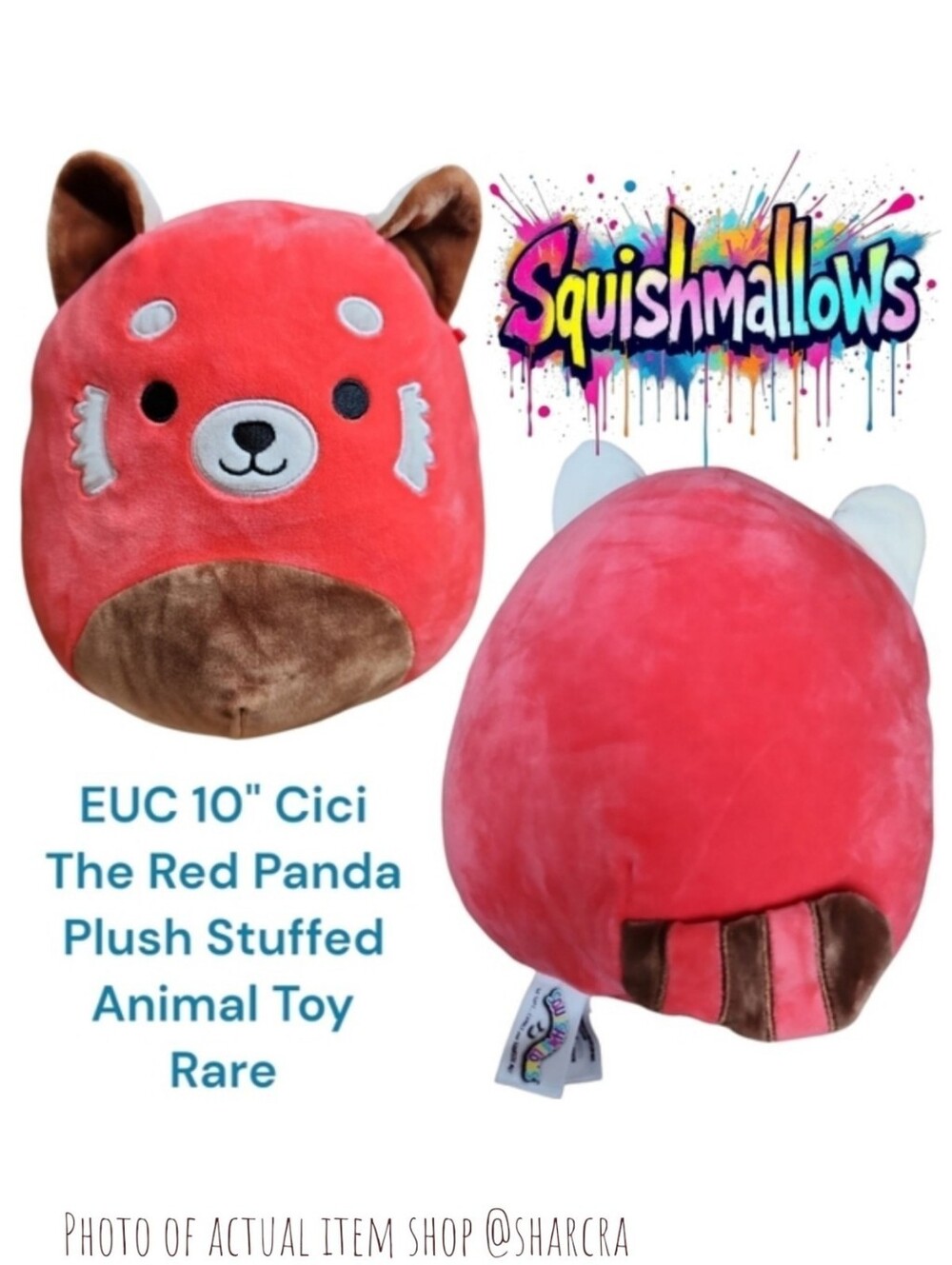Squishmallows 10" Cici The Red Panda Kids Plush Stuffed Animal Toy Red Brown